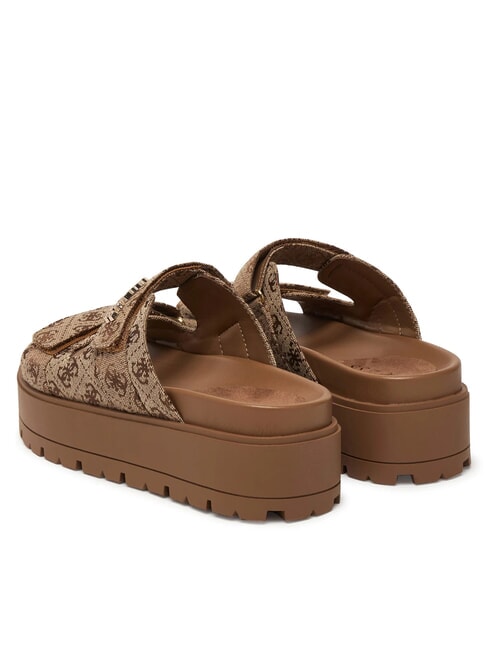 FAXON2 Sandales compens&eacute;es de 6,5 cm Beige / Marron - Chaussures Femme