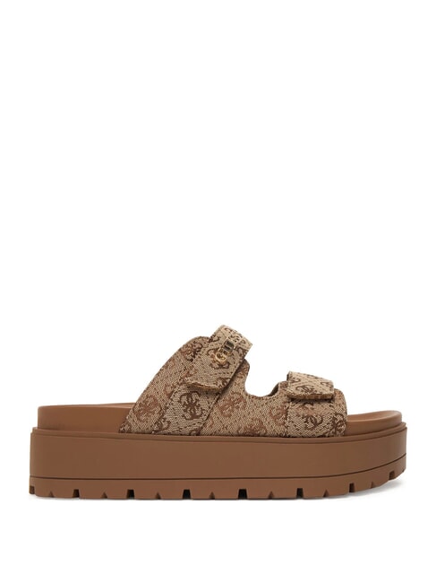 FAXON2 Sandales compens&eacute;es de 6,5 cm Beige / Marron - Chaussures Femme