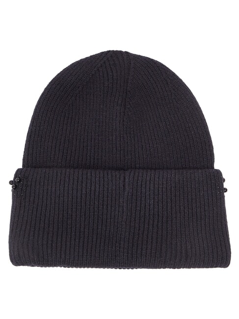 PERLE Bonnet tricot&eacute; orn&eacute; de perles NOIR - Bonnets