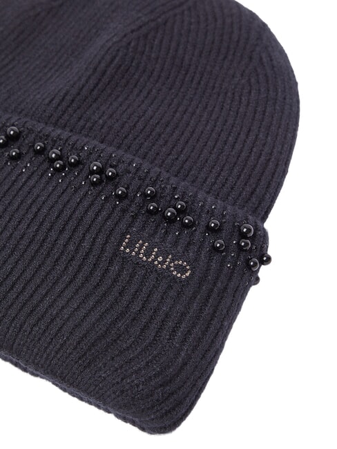 PERLE Bonnet tricot&eacute; orn&eacute; de perles NOIR - Bonnets
