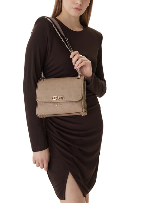 ANISE Mini sac bandouli&egrave;re / sac port&eacute; &eacute;paule logo taupe fonc&eacute; - Sacs pour Femme