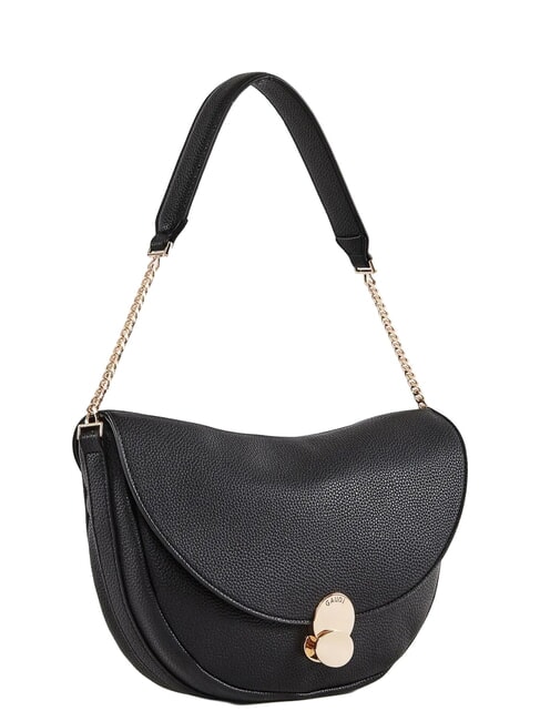 EVELYN Sac bandouli&egrave;re avec logo en m&eacute;tal NOIR - Sacs pour Femme