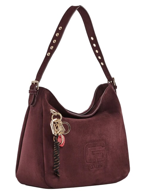 GRETA SUEDE Sac bandouli&egrave;re avec breloque Bourgogne - Sacs pour Femme