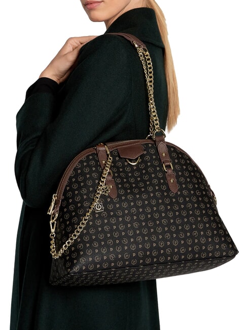 HERITAGE Sac bandouli&egrave;re d&ocirc;me avec anses en cha&icirc;ne brun noir - Sacs pour Femme