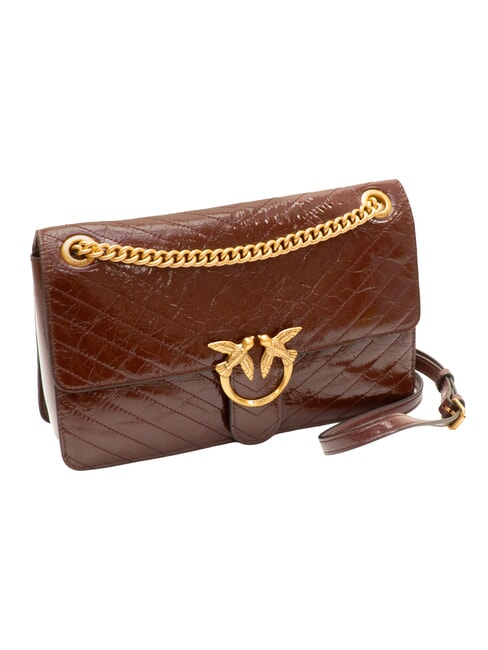 LOVE ONE LIGHT Sac en cuir matelass&eacute; de taille moyenne brun fonc&eacute; or antique - Sacs pour Femme