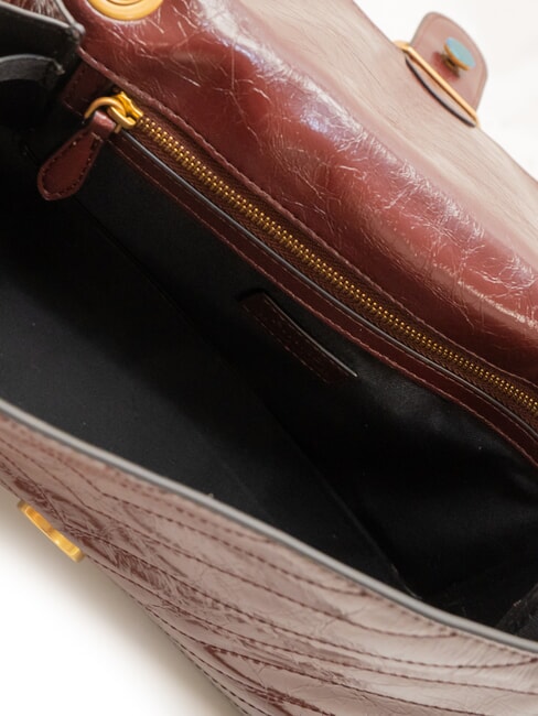LOVE ONE LIGHT Sac en cuir matelass&eacute; de taille moyenne brun fonc&eacute; or antique - Sacs pour Femme