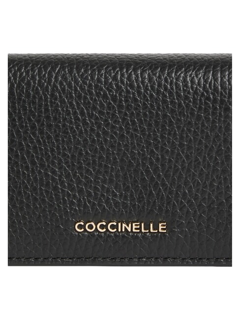 METALLIC SOFT Portefeuille compact en cuir Noir - Portefeuilles Femme