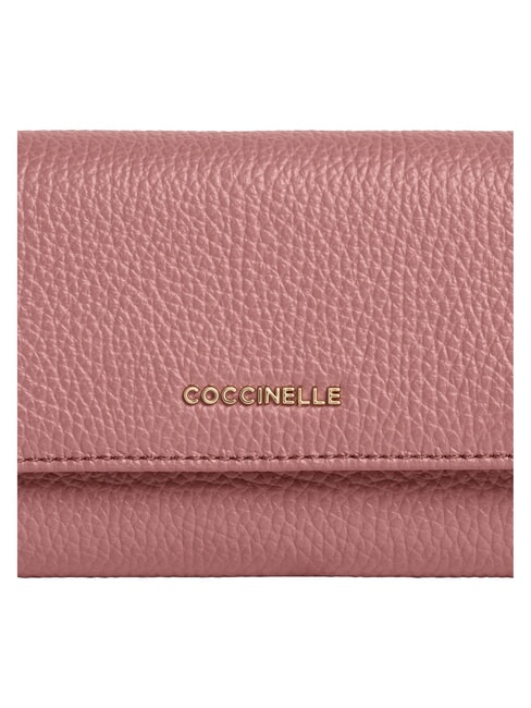 METALLIC SOFT Portefeuille &agrave; deux volets en cuir martel&eacute; Rose d'hiver - Portefeuilles Femme