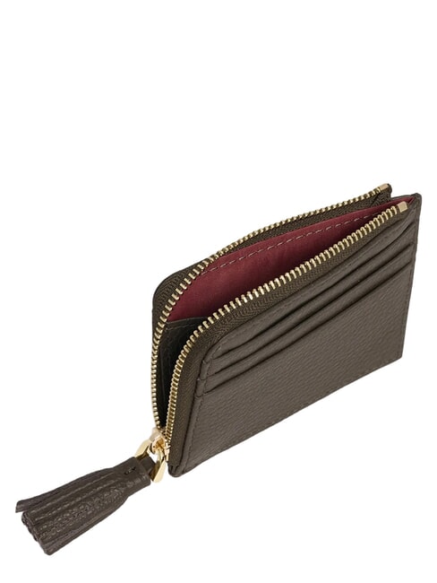 TASSEL Porte-cartes zipp&eacute; en cuir martel&eacute; boue - Portefeuilles Femme