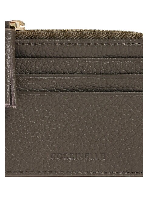TASSEL Porte-cartes zipp&eacute; en cuir martel&eacute; boue - Portefeuilles Femme