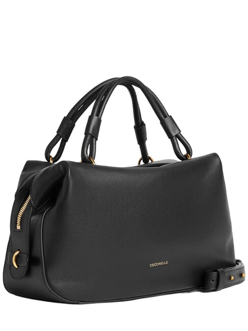 LIZZIE Sac &agrave; main avec bandouli&egrave;re, en cuir Noir - Sacs pour Femme