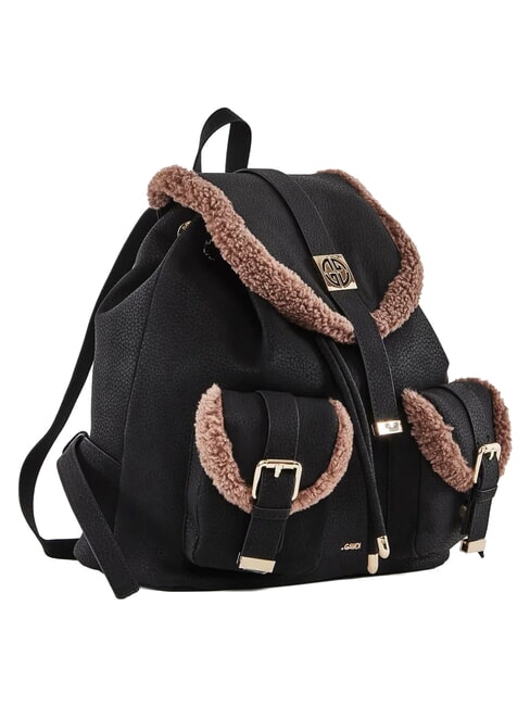 LYNN Sac &agrave; dos avec poches et logo en m&eacute;tal NOIR - Sacs pour Femme