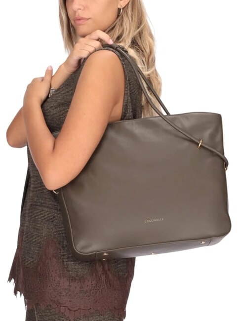 LIZZIE sac cabas bandouli&egrave;re en cuir boue - Sacs pour Femme