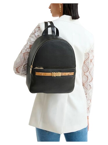 CHIC SOUL Sac &agrave; dos avec poche avant, en cuir Noir - Sacs pour Femme