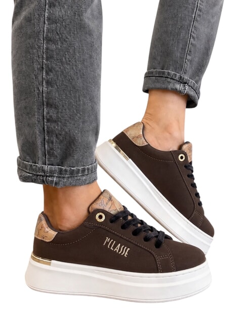 GEO Baskets &agrave; logo marron fonc&eacute;/beige g&eacute;om&eacute;trique - Chaussures Femme