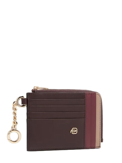 CIRCLE Porte-cartes / porte-cl&eacute;s en cuir bordeaux/rose - Portefeuilles Homme