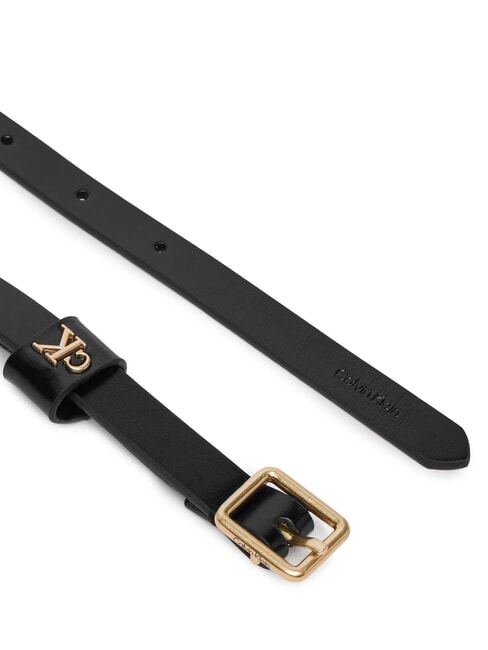 SQUARE BUCKLE CK ceinture en cuir noir / or clair antique - Ceintures