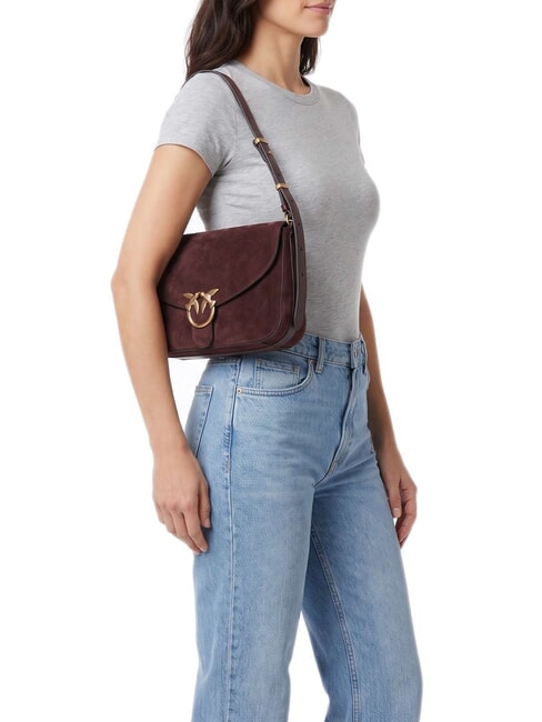 LOVE SATCHEL Sac bandouli&egrave;re en cuir su&eacute;d&eacute; Bourgogne or antique - Sacs pour Femme