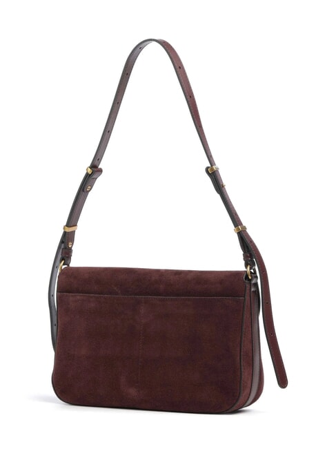 LOVE SATCHEL Sac bandouli&egrave;re en cuir su&eacute;d&eacute; Bourgogne or antique - Sacs pour Femme