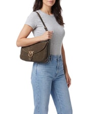 PINKO LOVE SATCHEL Sac bandouli&egrave;re en cuir su&eacute;d&eacute; vert olive fonc&eacute; - or antique - Sacs pour Femme - 2