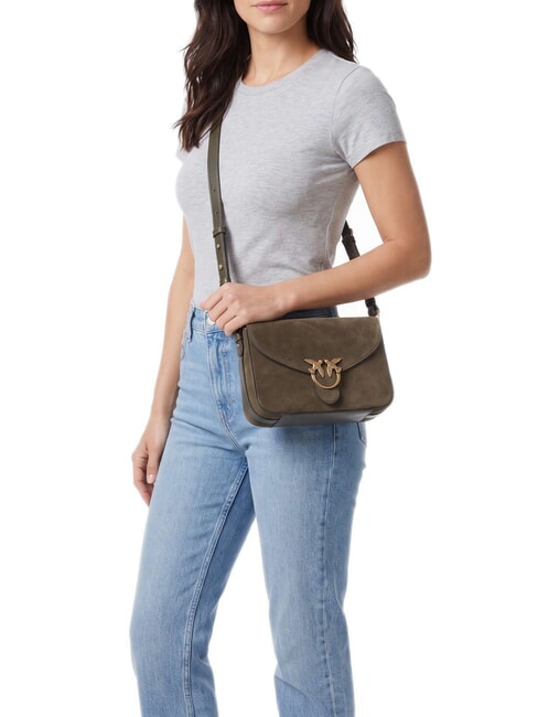 LOVE SATCHEL Mini sac bandouli&egrave;re en cuir vert olive fonc&eacute; - or antique - Sacs pour Femme