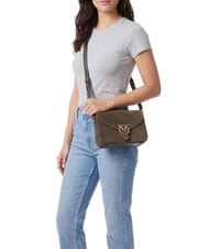 PINKO LOVE SATCHEL Mini sac bandouli&egrave;re en cuir vert olive fonc&eacute; - or antique - Sacs pour Femme - 2