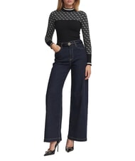 GUESS MOCK NECK AUBREY 4G Pull coupe slim pierre noire mate co - Chandails pour femmes - 4