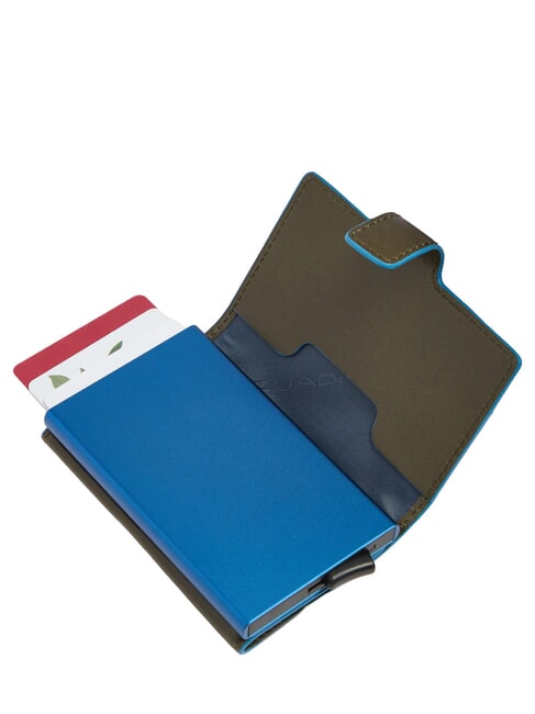 BLUE SQUARE Porte-cartes de cr&eacute;dit en cuir et m&eacute;tal VERT - Portefeuilles Homme