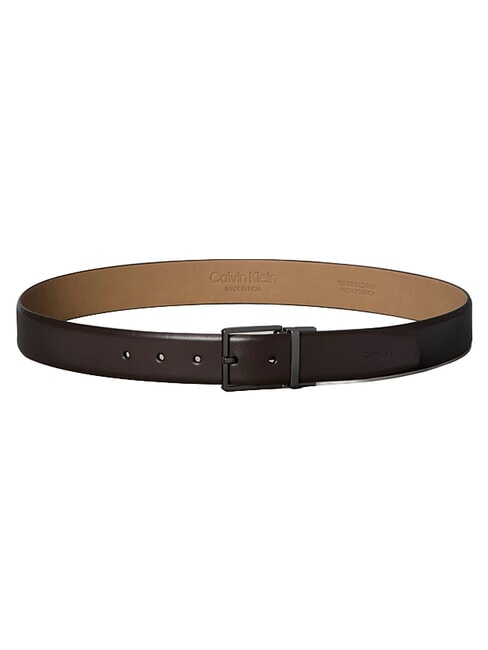 SQUARE BUCKLE CK Ceinture en cuir double face brun fonc&eacute; / gris anthracite mat - Ceintures