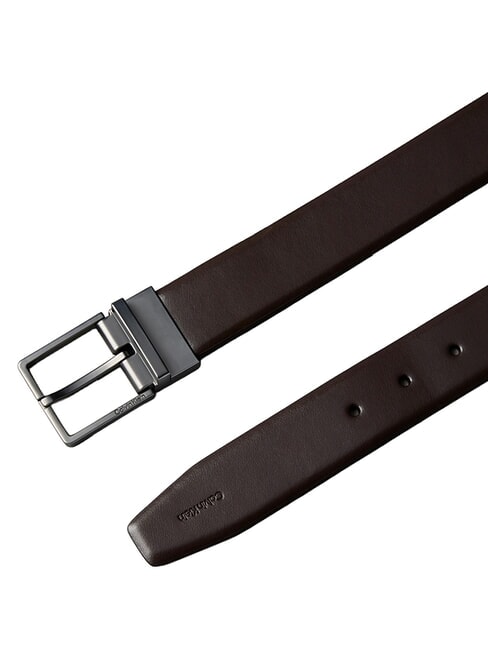 SQUARE BUCKLE CK Ceinture en cuir double face brun fonc&eacute; / gris anthracite mat - Ceintures