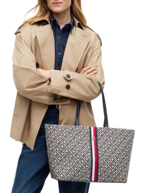 TH JACQUARD sac cabas &agrave; bandouli&egrave;re bleu de l'espace - Sacs pour Femme