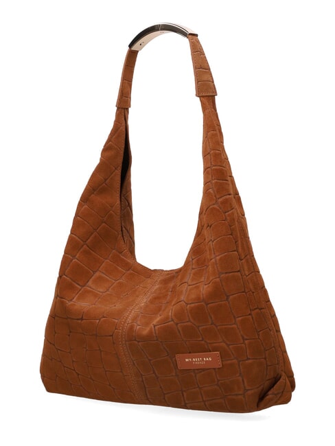 ELLISSE CROCO SUEDE Sac bandouli&egrave;re en cuir cognac - Sacs pour Femme