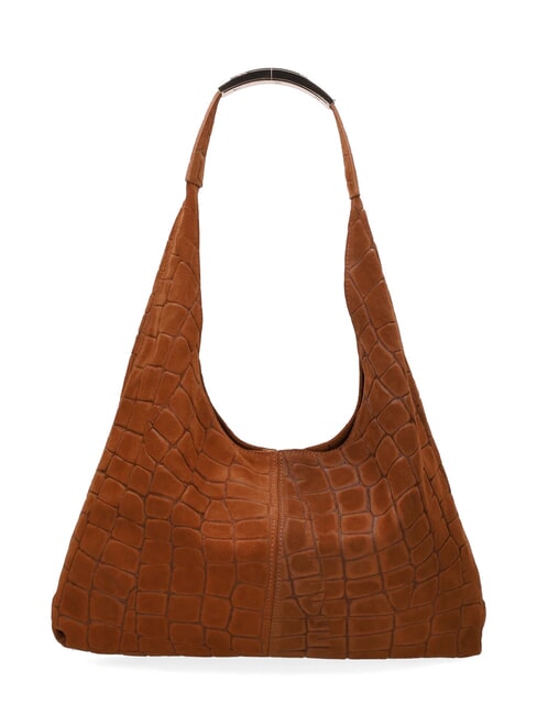 ELLISSE CROCO SUEDE Sac bandouli&egrave;re en cuir cognac - Sacs pour Femme