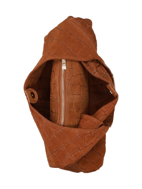 ELLISSE CROCO SUEDE Sac bandouli&egrave;re en cuir cognac - Sacs pour Femme