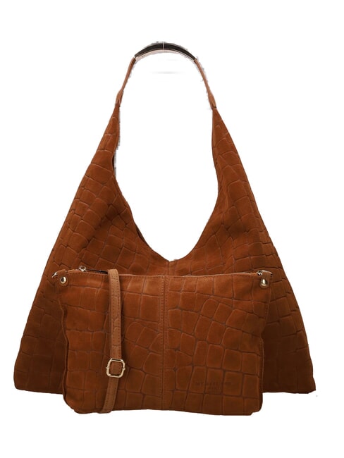 ELLISSE CROCO SUEDE Sac bandouli&egrave;re maxi cognac - Sacs pour Femme