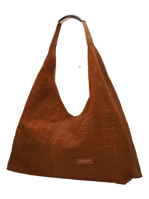 ELLISSE CROCO SUEDE Sac bandouli&egrave;re maxi cognac - Sacs pour Femme