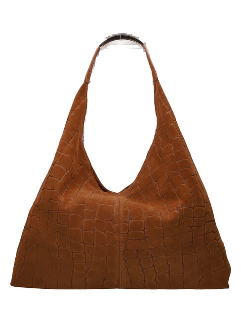 ELLISSE CROCO SUEDE Sac bandouli&egrave;re maxi cognac - Sacs pour Femme