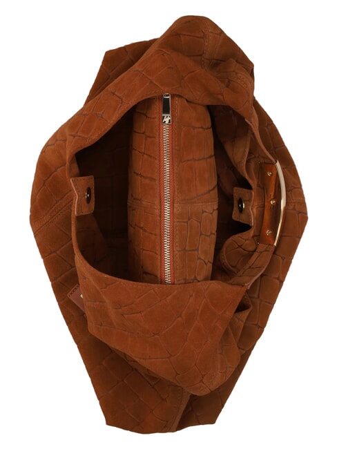 ELLISSE CROCO SUEDE Sac bandouli&egrave;re maxi cognac - Sacs pour Femme