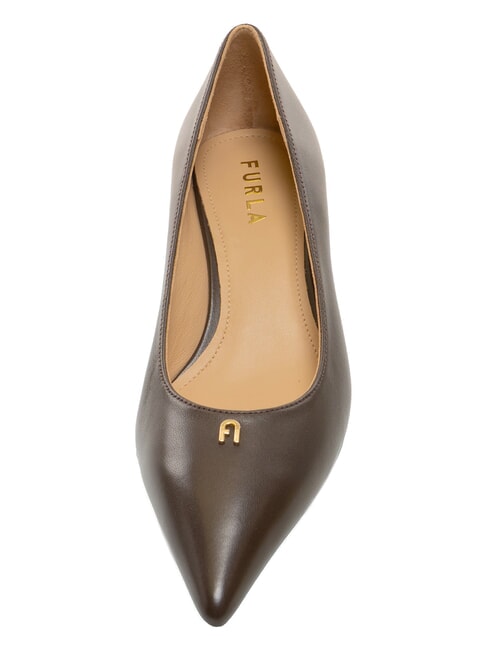 ATELIER  D&eacute;collet&eacute; en cuir avec talon de 5 cm chocolat - Chaussures Femme