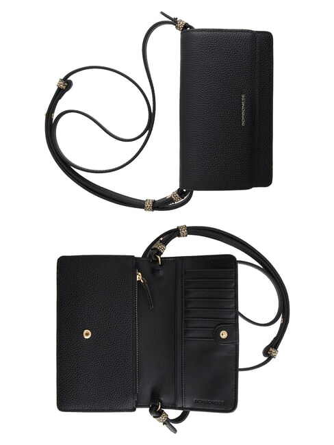 BIRDIE Portefeuille en cuir avec bandouli&egrave;re op noir / naturel - Portefeuilles Femme