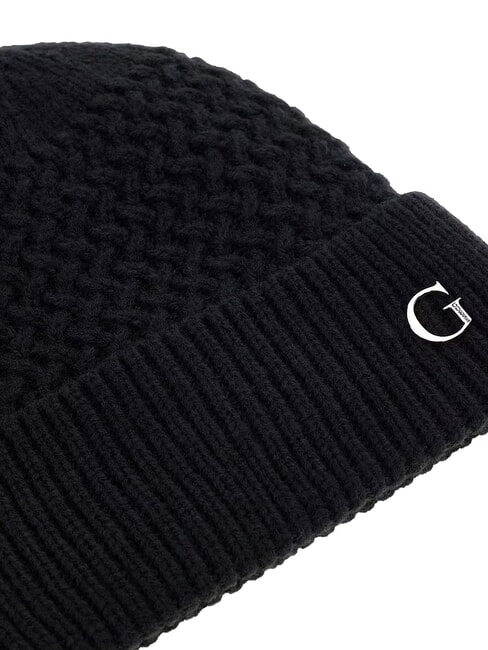 KNITTED Casquette &agrave; revers et logo sur le c&ocirc;t&eacute; NOIR - Bonnets