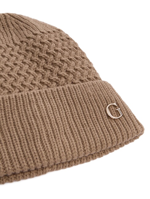 KNITTED Casquette &agrave; revers et logo sur le c&ocirc;t&eacute; BEIGE - Bonnets