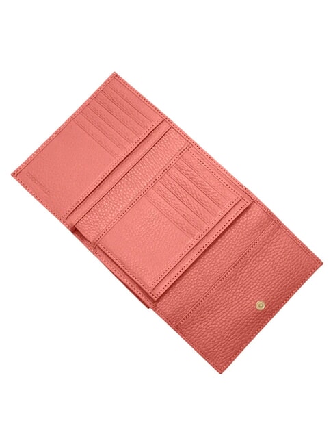 METALLIC SOFT Portefeuille &agrave; deux volets en cuir martel&eacute; argile rose - Portefeuilles Femme