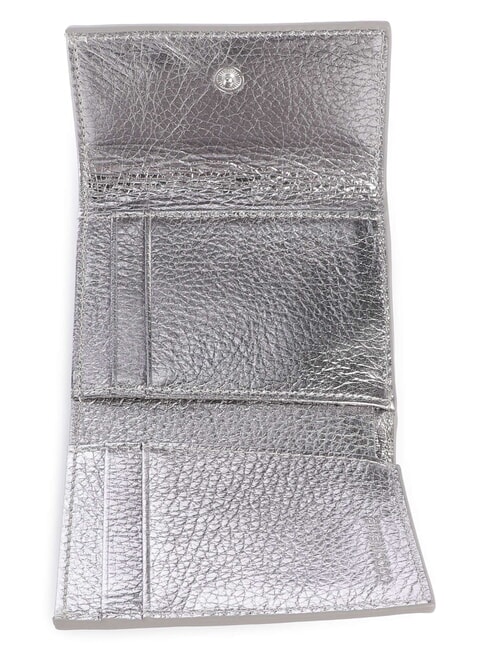 METALLIC SOFT Portefeuille en cuir grain&eacute; acier - Portefeuilles Femme