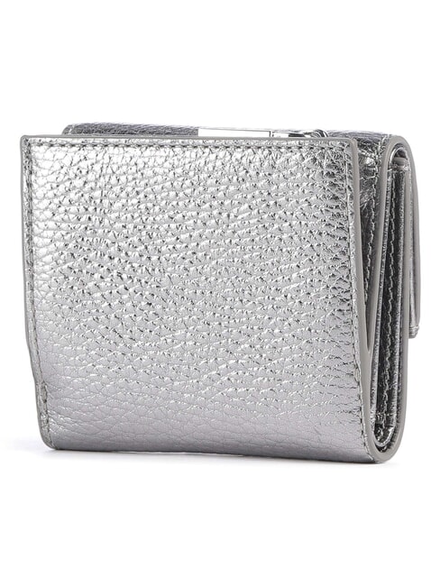 METALLIC SOFT Portefeuille en cuir grain&eacute; acier - Portefeuilles Femme