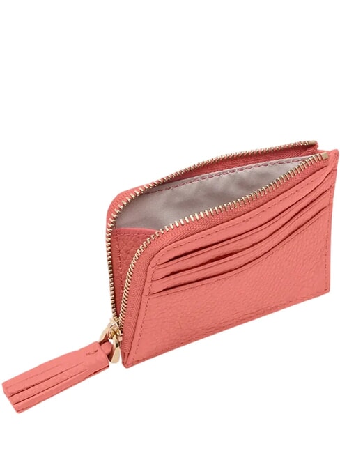 TASSEL Porte-cartes zipp&eacute; en cuir martel&eacute; argile rose - Portefeuilles Femme