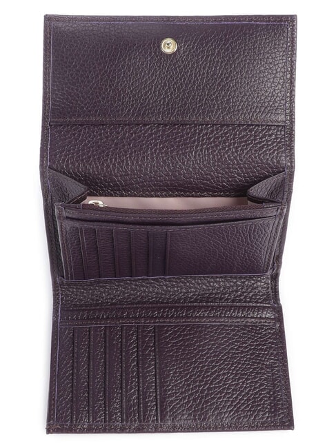 METALLIC SOFT Portefeuille &agrave; deux volets en cuir martel&eacute; prunes - Portefeuilles Femme